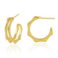 European And American New Fashion Earrings Minimalist Glossy C- Shaped Earrings Copper Plating 18k Real Gold Cold Style Hollow Personality Earrings main image 6