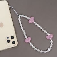 Simple Glass Rice Beads 8mm White Striped Beads Jelly Pink Peach Heart Anti-lost Mobile Phone Chain main image 1