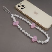 Simple Glass Rice Beads 8mm White Striped Beads Jelly Pink Peach Heart Anti-lost Mobile Phone Chain main image 4