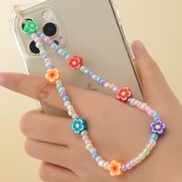 Simple Mobile Phone Rope Soft Ceramic Mixed Color Flower Glass Rice Beads Mobile Phone Chain main image 2