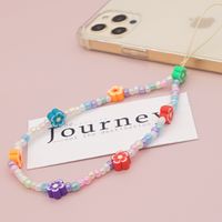 Simple Mobile Phone Rope Soft Ceramic Mixed Color Flower Glass Rice Beads Mobile Phone Chain main image 4