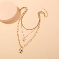 Fashion Light Luxury Necklace Creative Butterfly Metal Lock Multilayer Necklace Wholesale main image 4