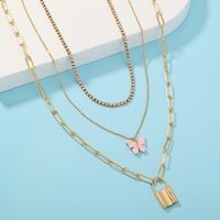 Fashion Light Luxury Necklace Creative Butterfly Metal Lock Multilayer Necklace Wholesale main image 6