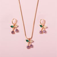 Fancy Diamond Cherry Earrings Necklace Set sku image 1