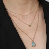 European And American Imitation Natural Stone Inlaid Polygonal Pendant Simple Multi-layered Necklace main image 2