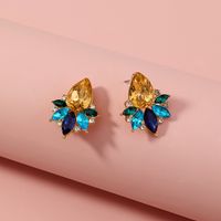 European And American Foreign Trade Fashion Diamond-studded Water Drop Leaves Multicolor Geometric Earrings main image 1