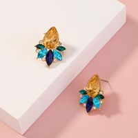 European And American Foreign Trade Fashion Diamond-studded Water Drop Leaves Multicolor Geometric Earrings main image 3