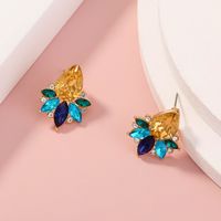 European And American Foreign Trade Fashion Diamond-studded Water Drop Leaves Multicolor Geometric Earrings main image 4