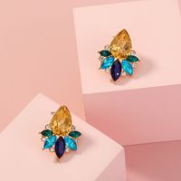 European And American Foreign Trade Fashion Diamond-studded Water Drop Leaves Multicolor Geometric Earrings main image 5