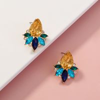 European And American Foreign Trade Fashion Diamond-studded Water Drop Leaves Multicolor Geometric Earrings main image 6
