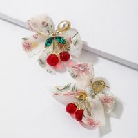 Retro Crystal Pearl Fabric Bow Cherry Earrings European And American Earrings main image 1