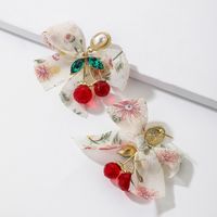 Retro Crystal Pearl Fabric Bow Cherry Earrings European And American Earrings main image 2