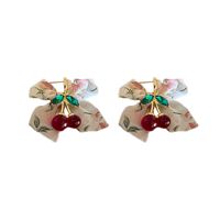 Retro Crystal Pearl Fabric Bow Cherry Earrings European And American Earrings main image 6