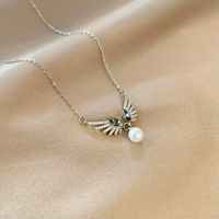 Korean Dongda Fashion Personality Pearl Necklace Design Temperament Wings Pendant Cold Style Zircon Clavicle Chain main image 2