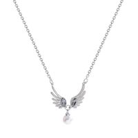 Korean Dongda Fashion Personality Pearl Necklace Design Temperament Wings Pendant Cold Style Zircon Clavicle Chain main image 4