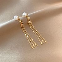Sterling Silver Needle Long Pearl Tassel Earrings Cold Style Design Exaggerated Ear Jewelry Personalized Hong Kong Style Trendy Earrings main image 6