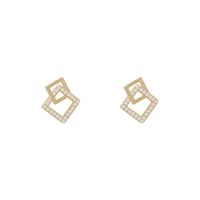 Simple And Versatile Retro Pearl Earrings Personality Trend Geometric Hollow Ear Jewelry Full Micro Zircon Stud Earrings main image 5