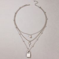 Europe And America Exaggerated Jewelry Lock Key Diamond Multilayer Necklace Wholesale main image 4