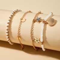 Bohemian Ornament Beaded Xingx Round Anklet Four-piece Pearl Shell Anklet Set main image 3