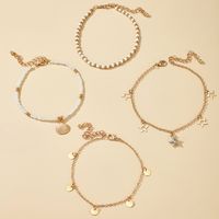 Bohemian Ornament Beaded Xingx Round Anklet Four-piece Pearl Shell Anklet Set main image 4
