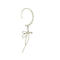 Pearl Bow Asymmetrical Personality Earrings High-end Flash Diamond Ear Clip main image 6