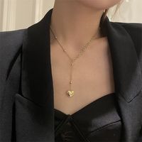 Titanium Steel Plated 18k Gold High Color Retention European And American Ins French Retro Three-dimensional Love Pendant English Letter Collarbone Necklace main image 1