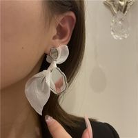 French Style Super Fairy Chiffon Flower Stud Earrings Female Bow Earrings Sweet Girl Super Fairy Mirror Ear Clip Earrings Girl main image 4