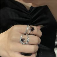 Lava Series Ring Niche Design Texture Personality Rhinestone Black Gem Open Ring main image 1