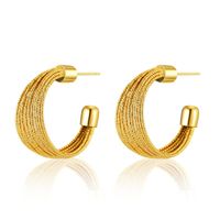 European And American Style Winding C- Shaped Stud Earrings Copper Plating 18k Real Gold Multi-line Women's Fashion Large Earrings Hong Kong Style All-matching Earrings sku image 1