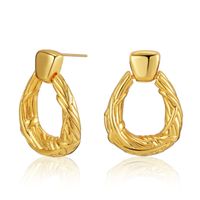 European And American Personalized Ins Style Geometric Drop Shape Earrings For Women Vintage Copper Plating 18k Real Gold Stud Earrings Frosty Style Earrings sku image 1