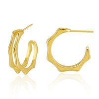 European And American New Fashion Earrings Minimalist Glossy C- Shaped Earrings Copper Plating 18k Real Gold Cold Style Hollow Personality Earrings sku image 1