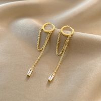 Korean Style Ins Style Simple Geometric Earrings Female Online Influencer Fringed Zircon Ear Clip Cold Style All-matching Graceful Ear Rings sku image 1