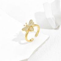 Aogu Cross-border Supply Copper Gold-plated Micro Inlaid Zircon Cute Bee Ring Female European And American Fashion New Product sku image 1
