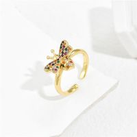 Aogu Cross-border Supply Copper Gold-plated Micro Inlaid Zircon Cute Bee Ring Female European And American Fashion New Product sku image 2