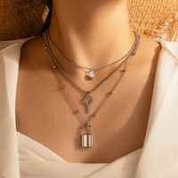 Europe And America Exaggerated Jewelry Lock Key Diamond Multilayer Necklace Wholesale sku image 1