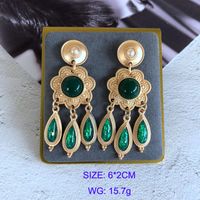 Vintage Green Drip Glaze Enamel Stone Pearl Earrings Wholesale Nihaojewelry sku image 3