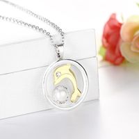 Korean Fashion Jewelry Accessories Inlaid Zircon Plating Two-color Cute Dolphin Clavicle Chain Pendant main image 3
