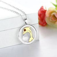 Korean Fashion Jewelry Accessories Inlaid Zircon Plating Two-color Cute Dolphin Clavicle Chain Pendant main image 4