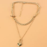 European And American Geometric Jewelry Cross Chain Golden Heart Pendant Multi-layer Necklace main image 3