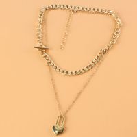 European And American Geometric Jewelry Cross Chain Golden Heart Pendant Multi-layer Necklace main image 4