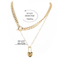 European And American Geometric Jewelry Cross Chain Golden Heart Pendant Multi-layer Necklace main image 6