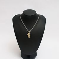 Simple Zircon Bear Titanium Steel Necklace Wholesale Jewelry main image 5