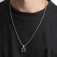 Personality Square Round Pendant Titanium Steel Necklace Wholesale main image 3
