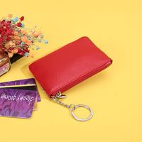 First Layer Leather Small Wallet Ultra-thin Leather Coin Key Ring Zipper Coin Purse main image 3