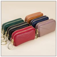 Leather Coin Purse New First Layer Cowhide Double Layer Zipper Key Ring Coin Storage Bag main image 2