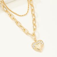 سلسلة يدوية متعددة الطبقات من الماس عبر الحدود على شكل قلب الحب قلادة مزدوجة من المجوهرات الأوروبية والأمريكية اليابانية والكورية مصنع Qingdao Chengyang main image 5