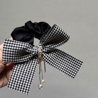 Korean Hair Accessories Black White Houndstooth Bow Tassel Hair Ring main image 1