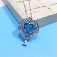 Creative Triangle Aquamarine Angel Wing Pendant Necklace main image 1