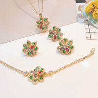 Color Tourmaline Flower Set Three-dimensional Camellia Pendant Open Ring Bracelet Earrings main image 1