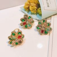 Color Tourmaline Flower Set Three-dimensional Camellia Pendant Open Ring Bracelet Earrings main image 4